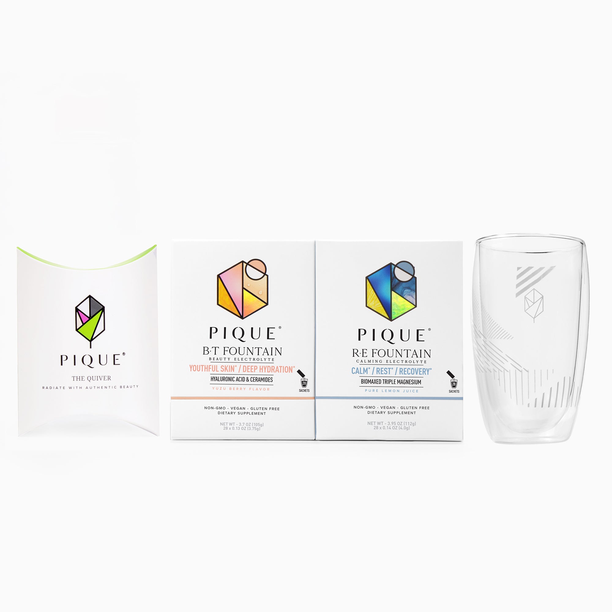 Pique Life Deep Hydration Protocol + Glass Fountain Bottle