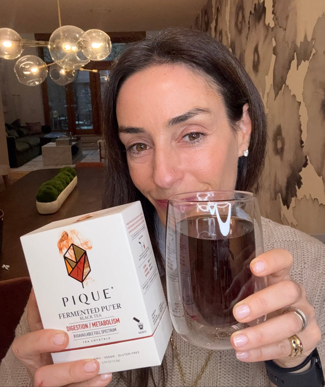 “It's like a concentrated kombucha but without the sugar. I sip the black Pu'er after meals—it helps curb bloating and supports my metabolism. They're portable, so they're always in my bag when I'm traveling, at work, or at home.”